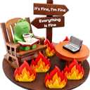 Miniature Frog Figurines Funny Desk Decor, Everything is Fine Meme Desk Figurine, Emotional Support Office Ornament, Stress Relief Gift for Coworkers, Home Workspace Tabletop Decoration