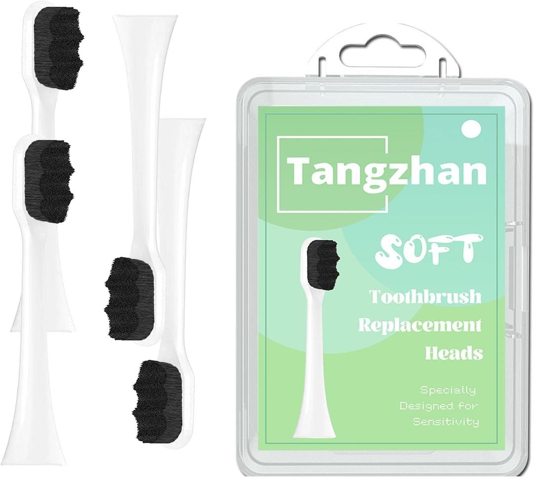 Soft Toothbrush Replacement Heads (4 Pack), Compatible with Philips Sonicare - Gentle for Sensitive Teeth & Gums, with Portable Box - Wave Bristles