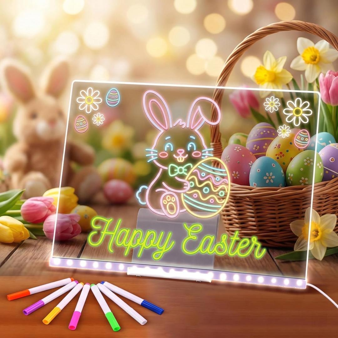 Led Note Board with 7 Color Markers, 13.7"X10" Acrylic Dry Erase Led Drawing Board with Stand Gifts for Halloween, Christmas, New Year, Birthdays, Weddings