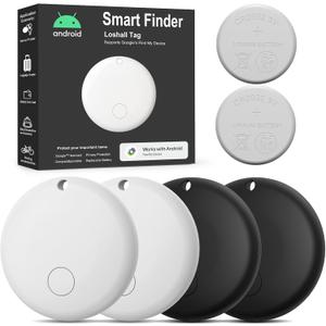 Android Air Tracker 4 Pack, Bluetooth Tracker for Android, Works with Google Find My Device App, Smart Item Locator for Keys, Wallet, Luggage, Bags - 2 White & 2 Black, Includes 2 CR2032 Batteries
