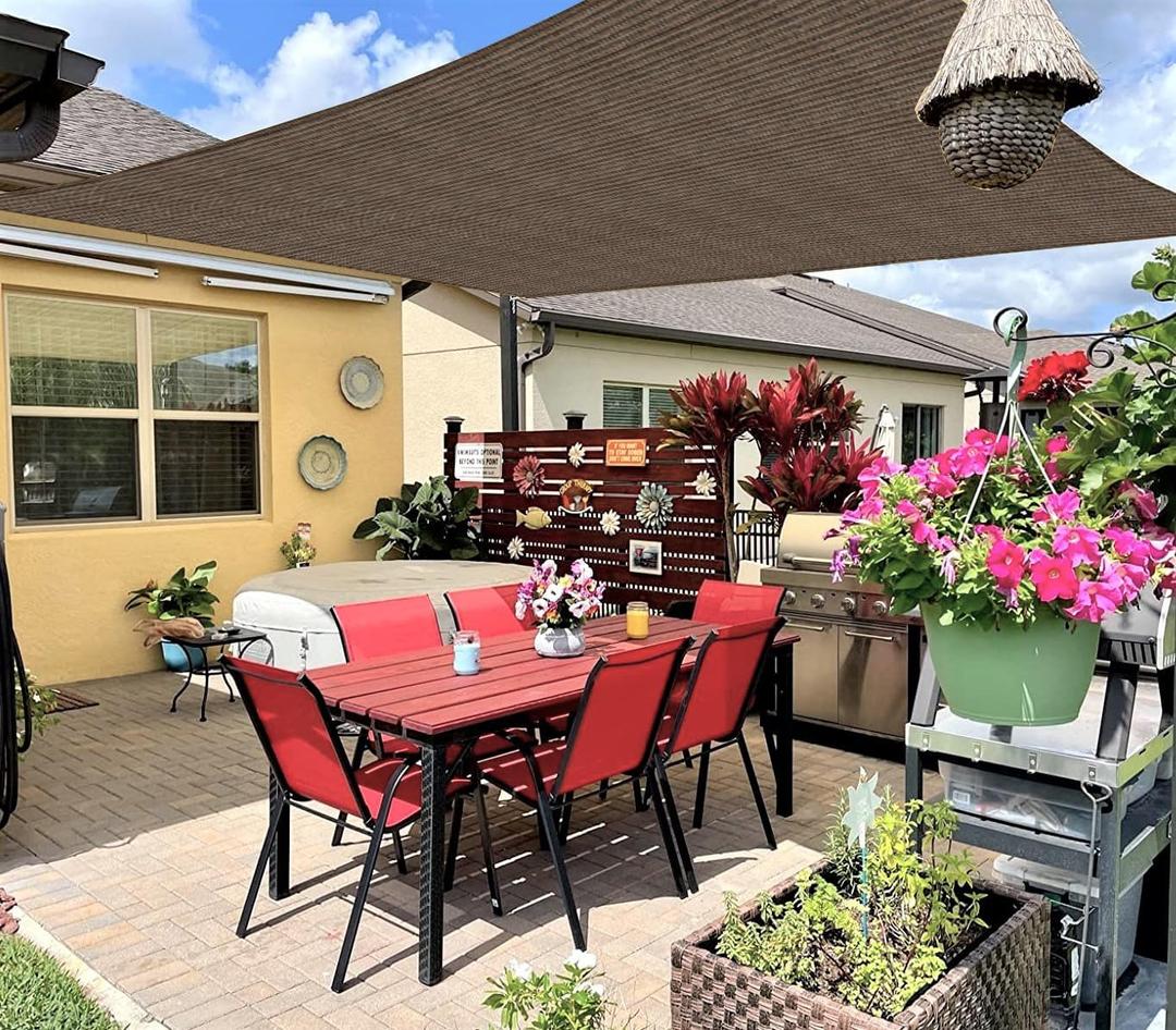 16' x 16' Rectangle Sun Shade Sails Canopy UV Block for Patio Deck Pergola Yard Lawn Outdoor Activities (Brown)