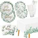 Sage Greenery Baby Shower Party Supplies Disposable Paper Plates Napkins Cups and Tablecloth for Boho Greency Party Decorations, Serve 25.