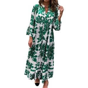 evepes Summer Maxi Dresses for Women Boho Ruffle 3/4 Sleeve V Neck Flowy Long Dress Tiered Casual Beach Dress with Pockets (White, L)