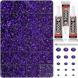 33000Pcs Purple Rhinestones for Bedazzling, Bedazzler Kit with Flatback Craft Rhinestones Bulk and B7000 Glue, 2,3,4,5,6mm Resin Flat Back Crystals for Craftings, Clothes, Shoes, Nails