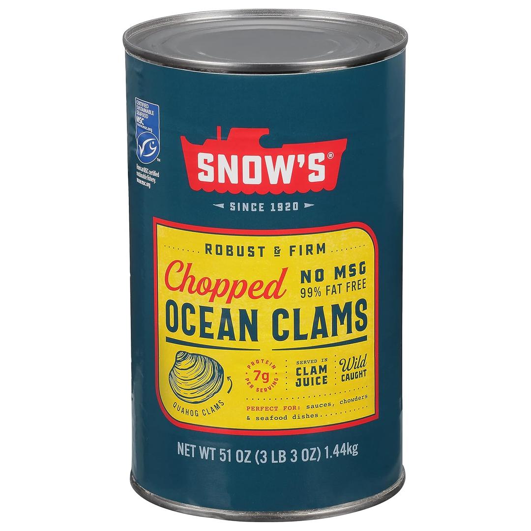 Snow's Ocean Chopped Clams Canned, 51 oz Can - 7g Protein per Serving - No MSG, 99% Fat Free - Great for Pasta & Seafood Recipes