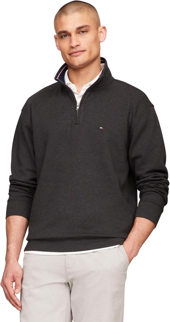 Tommy Hilfiger mens Bill Qz Mock Sweatshirt, Grey Stone, Large US