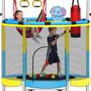 55" Trampoline for Kids, 5-in-1 Toddler Trampoline Indoor Outdoor with Adjustable Gymnastics Bar&Toys, Gifts for Ages 3-8 Boys&Girls