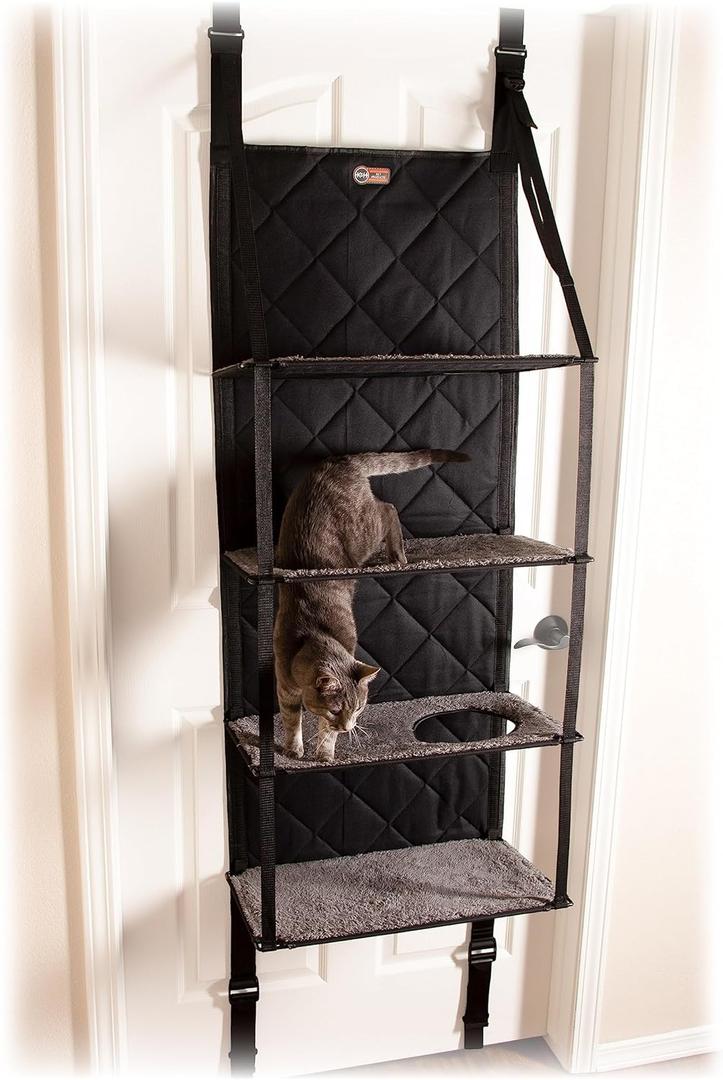K&H Pet Products Hangin Cat Tree Door Mounted Cat Furniture, Space Saving Multi-Level Wall Perch Hammock Bed, Interconnecting Levels, Collapsible, Tool-Free Assembly - Gray - Fits Doors <80in H