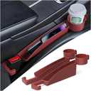 2PCS Car Seat Gap Filler, Multifunctional Vehicle Seat Side Gap Plug Blocker with Cup Holder & Storage Slot, No Drop Automotive Console Crevice Stopper, Universal for Truck SUV Van (Red)