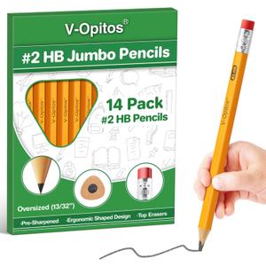 V-Opitos Jumbo #2 HB Pencils - 14 Pack Triangle Pre-sharpened Wood-Cased Pencils with Top Erasers for Kids, Ideal for Home, Kindergarten, School Classroom