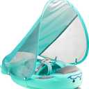 Mambobaby Float with Canopy Baby Swim Float with Tail, New Upgraded Non-Inflatable Solid Baby Pool Float, Soft Skin-Friendly Fabric Material Infant Swim Float (Special Edition Green), Small