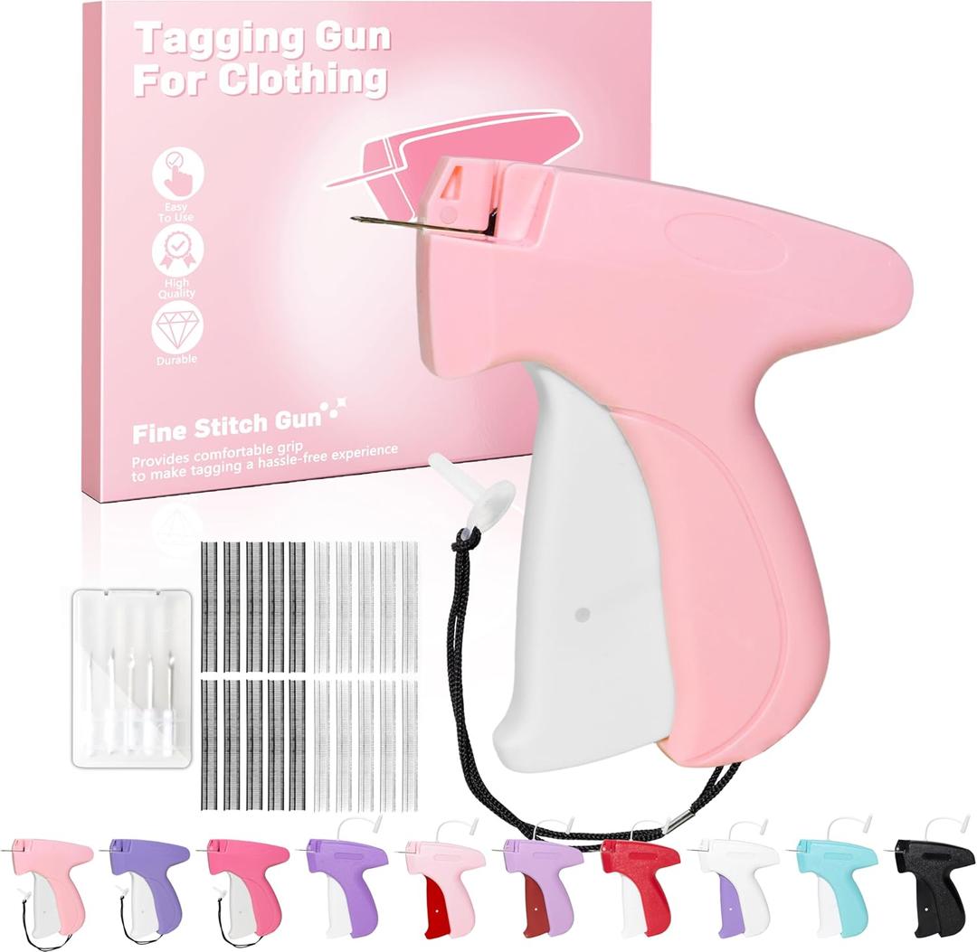 Stitch Tag Gun for Clothes,Micro Mini Stitch Gun No-Sew,Price Tagging Gun,Handheld Hem Gun for Clothing,Fabric Stapler,Quick Sticky Fixer,Temporary Sewing Gun,6 Needle,2000 Fasteners(Black+White)-Pink
