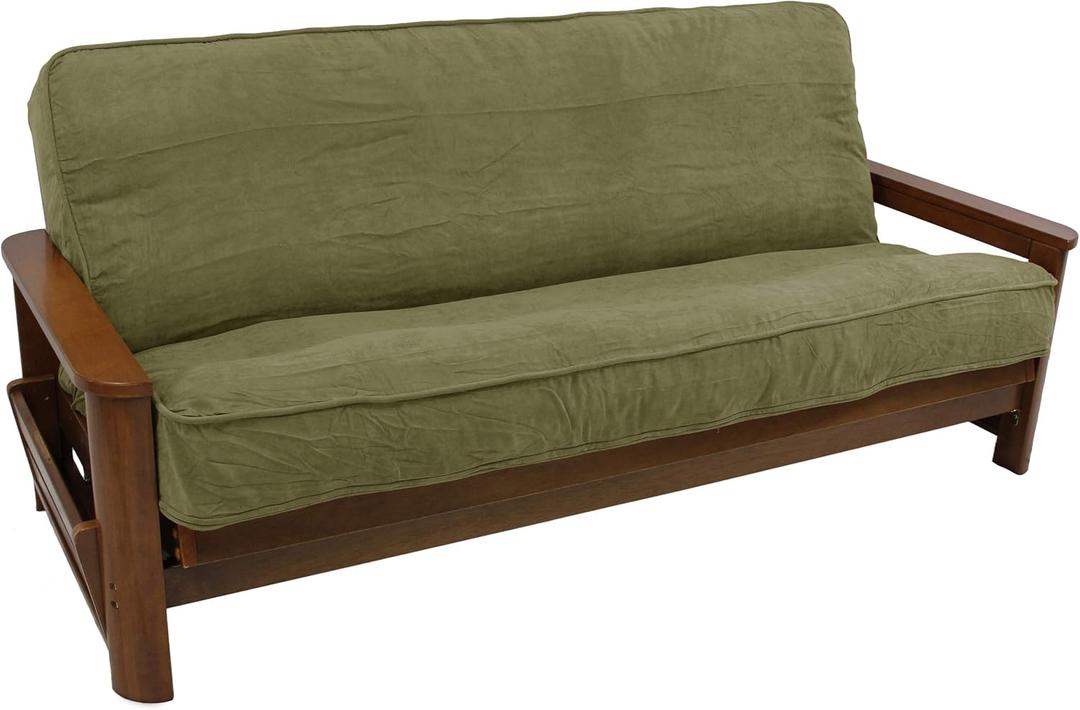 Blazing Needles Solid Microsuede Double Corded 8" to 9" Futon Cover, Full, Sage Green