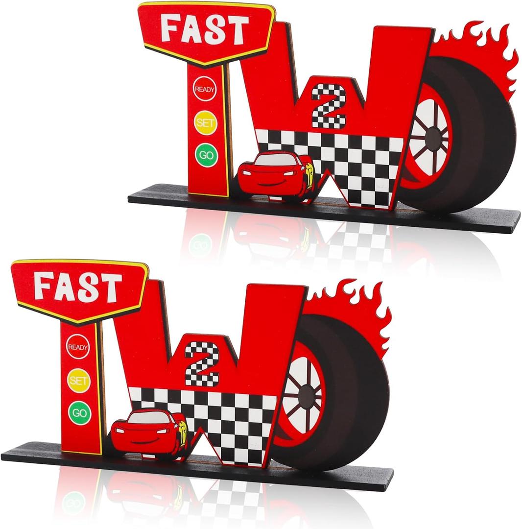 Race Car Fast Two Letter Sign Table Centerpieces for Boys 2nd Birthday Decorations,Boys Two Year Old Birthday Supplies Favors Party Photo Booth Props(2 Set)