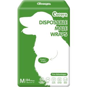 COCOYO Disposable Male Dog Wraps, Medium Size, 84 Count, Super Absorbent, Breathable, Wetness Indicator