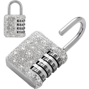 Bling Combination Lock for Locker Crystal 4 Digit Code Locks Outdoor Padlock for Gym, School, Sports, Fence, Toolbox, Gate, Case, Room, Hasp Storage (White)