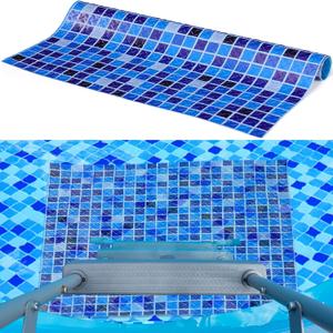 Drydiet Pool Step Mat Above Ground Ladder Mat, Swimming Protective Nonslip Step Pad with Texture, Pool Essentials Accessories for Floor Liners and Stairs, Blue Square Pattern(36 x 36 Inch)