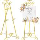 59IN Gold Easel Stand for Sign, 3 Tier Adjustable Larger Wedding Welcome Sign Holder, Art Poster Display Stand Free Standing with Chain, 1 Pack