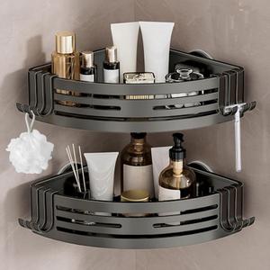 Conworld Corner Shower Caddy Suction Cups, Corner Shower Shelf for Inside Shower, Organizer Suction for Bathrooms Storage, No-Drilling Removable (Aluminum, 2-Pack, Gunmetal Gray)