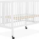 Dream On Me Quinn Full-Size Portable Baby Crib in White, GreenGuard Gold & BSA, Patented Quick Fold System, Adjustable Mattress Support, Heavy-Duty Wheels, Compact Design, Safe Sleep Assurance