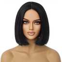 Black Bob Wig for Women Short Black Wigs Straight Middle Part Black Hair Wig Natural Looking Heat Resistant Synthetic Wigs