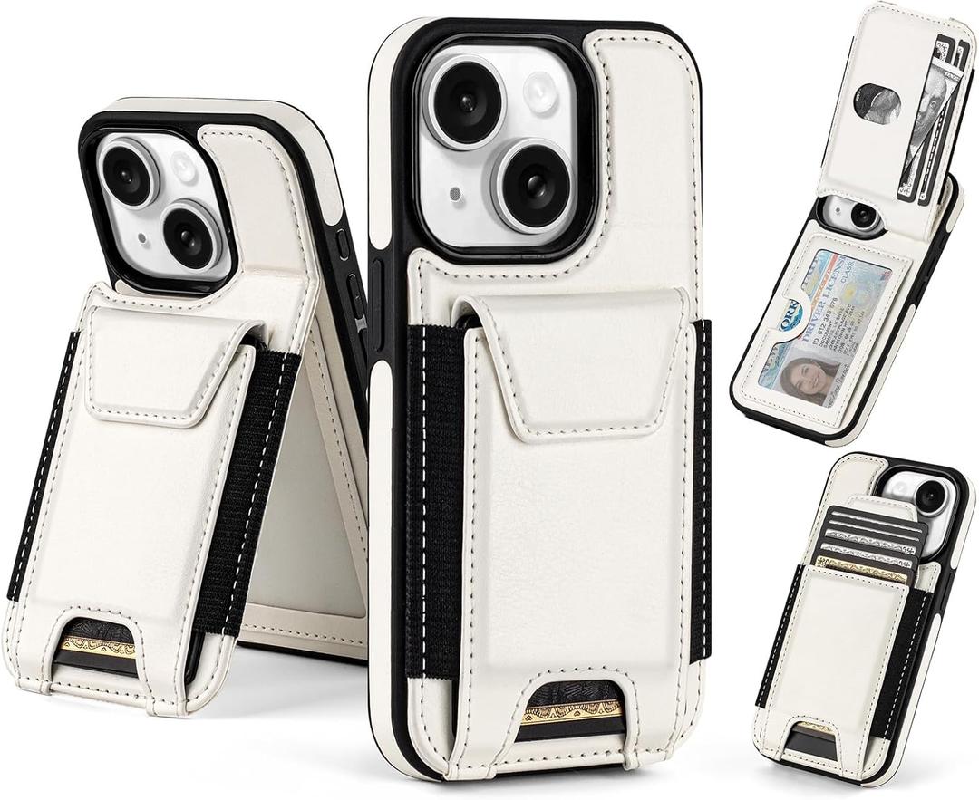SkyEagle Compatible with iPhone 13 Wallet Case with Card Holder,Women Men Phone Case PU Leather RFID Blocking Shockproof Magnetic Flip Cover Credit Card Slots Kickstand,for Apple 13 6.1",White