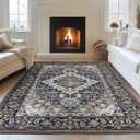9 x 12 Area Rugs Living Room, Washable Boho Floral Rug Black Brown