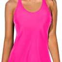 Yonique Womens Tankini Top Only Athletic Swim Top Modest Tankini Swimsuit No Bottom (Medium, Hot Pink)