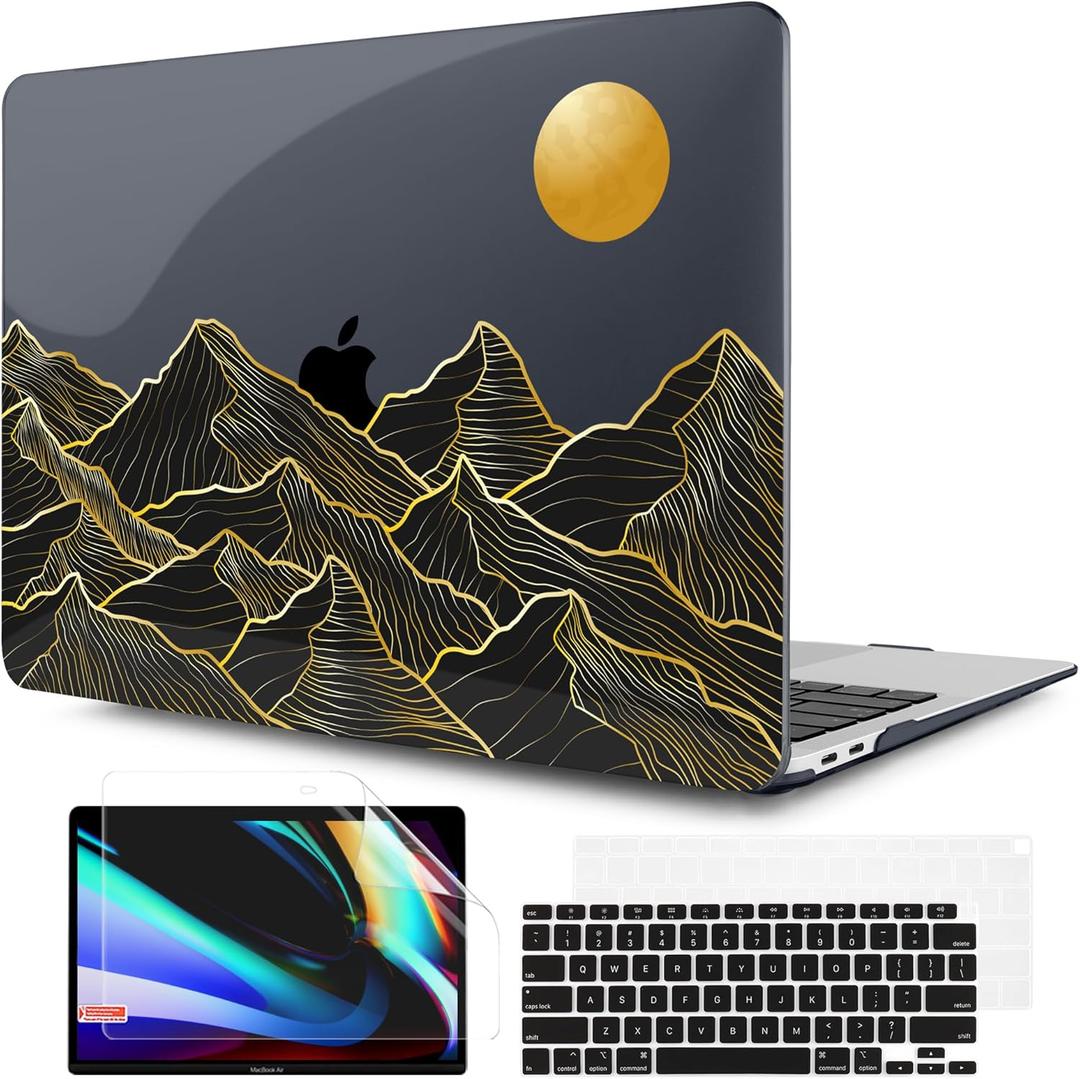 TWOLSKOO for MacBook Air 13 inch Case 2021 2020 2019 2018 Model A2337 M1 A2179 A1932 with Retina Display & Touch ID, Plastic Hard Shell Cover & Keyboard Skin & Screen Protector - Golden Mountain
