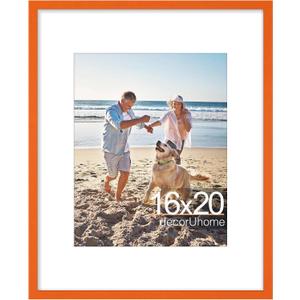 decorUhome 16x20 Picture Frame, Display Pictures 11x14 with Mat or 16x20 without Mat, Wall Hanging Poster Frame, Orange, 1 Pack