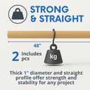2PCS Bamboo Dowel Rods 1 x 48 Long Round Wooden Dowels for Crafts DIY and School Projects Natural Unfinished Craft Wood Sticks for Crafting and Decor Smooth Surface Birch Alternative