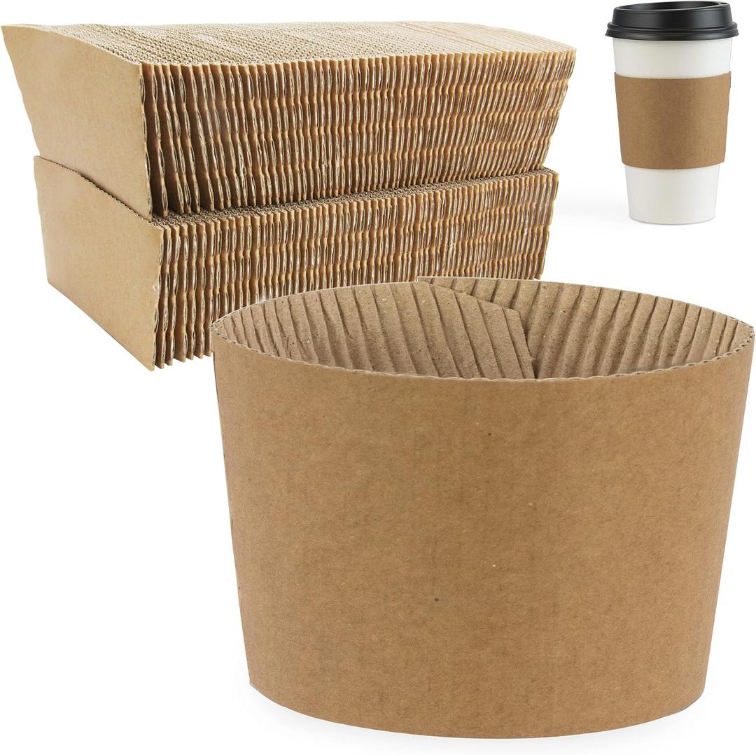 FMP Brands [100 Pack] Kraft Coffee Cup Sleeves Disposable for Hot Drinks, Durable Corrugated Cardboard Cup Sleeves for 12-24 oz Cups, Beverage Insulator and Hand Protection for Hot & Cold Drinks