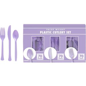 Lavender Plastic Heavy Weight Assorted Cutlery (200 Count) - Premium Disposable Plastic and Sturdy Cutlery, Perfect for Home Use and All Kinds of Occasions