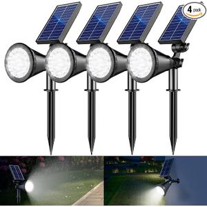 Solar Spot Lights Outdoor, 36 LEDs 1000LM Adjustable Solar Lights Outdoor Waterproof, 2-in-1 Solar Powered Spotlights Landscape Lighting for Garden, Yard, Pathway- 4 Pack (Cool White)