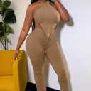 Ekaliy Two Piece Outfits for Women Sleeveless Crop Top Ribbed High Waist Long Pants Sets Party Jumpsuits Clubwear (L)