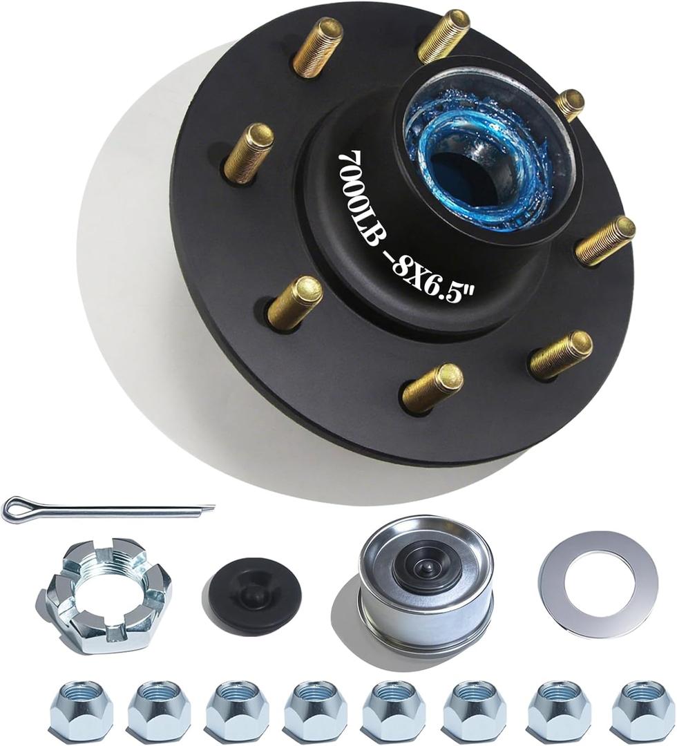 1 Sets 7000lbs Trailer Hub Kits 8 Bolt 6.5,Trailer Axle Kit for 1.25'' to 1.75'' #42 Tapered Spindle,Pre- Lubrication 25580 14125A Bearings,8 Lug Bolt Trailer Wheel Hub Kits