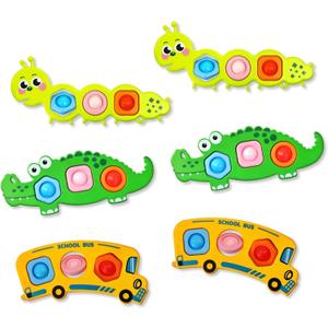 6PC Fidget Sensory Toys for Baby Airplane Travel Essential Activities, Toddler Party Favors Animal Pop Toys Fine Motor Skills Autism Autistic Gifts for 12+ Month Babies Toddlers 1 2 3 Year Old