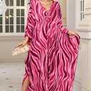 KEYLORTING Plus Size Kaftan Dress Women, Moo Moo Print Caftan, Batwing Dress, Printed Beach Cover Up for Party and Loungewear (Pink, XXXL)