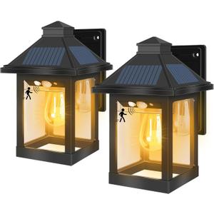 Solar Lanterns Wall Lights Outdoor, Solar Motion Lights IP65 Waterproof Dusk to Dawn Lighting with 3 Modes, LED Lamp Wall Sconces Fixtures for Front Porch, Patio, Garage, Barn, Villa