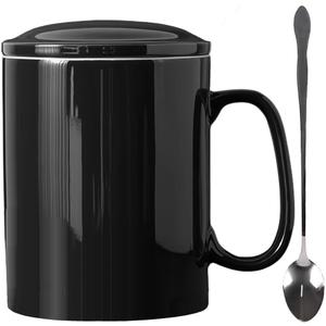 Extra Large Coffee Mugs 33 oz, Oversized Coffee Cup Big Tea Mug, Black Super Big Ceramic Teacup with Lid and Handle