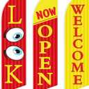 Mindsoft 3 Pcs 12 Feet Open Themed Feather Flag for Business Advertising Outside Look Now Open Welcome Red Yellow Flag Banner for Grand Openings (Pole Hardware Not Included)