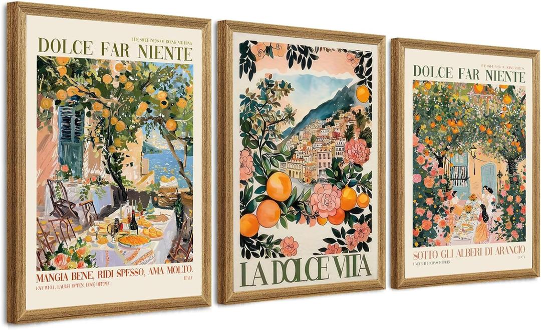 SYWENNOI 3 Pieces Wood Framed Italy Scenes Canvas Wall Art, Tuscan Wall Decor for Living Spaces, Vintage City Landscape Art Poster Prints for Bedroom Kitchen Dining Room Ready to Hang 12x16 inches
