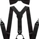 JEMYGINS Solid Color Suspender and Silk Bow Tie Sets for Men (Black)