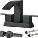 Matte Black Bathroom Faucet,Waterfall Black Faucet for Bathroom Sink,4 Inch Stainless Steel Bathroom Sink Faucet,Two Handle RVs Lavatory Vanity Faucets with Water Hoses