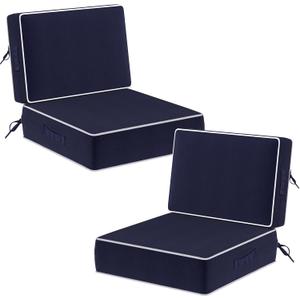 5" Thicker Outdoor Chair Cushions 2 Sets 24" *24" Waterproof Patio Chair Cushions for Outdoor Furniture w/Removable Cover 30D High Density Sponge Filling Thicken Patio Furniture Cushion w/Handle &Ties