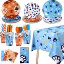 Cute Blue Dog Birthday Party Supplies Serves 20 Guests, 161CT Blue&Orange Dog Paw Print Party Dinnerware Dcorations, Pretty Puppy Plate, Tablecloth, Napkin, Cup for Birthday, KidsParty, Baby Shower