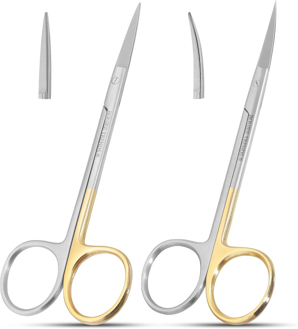 Set of Iris Micro Dissecting Scissors 4.5" STR/CVD Serrated Super-Cut Fine Point Skin Tag Medical Surgical Gum Suture Eye Dental Scissors Perfect for Doctors, Nurses, Students & Training