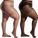 2 Pairs Plus Size Sheer Tights for Women High Waist Control Top Stockings Ultra Thin Pantyhose with Reinforced Toes