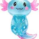 Glitter Axolotls Squishies Toy, Stretchy Axolotls Stress Ball, Soft Squeeze Sensory Fidget Toys for Kids Adults, Cute Easter Basket Stuffers Party Favors Classroom Prizes (Blue)