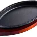 YYJINGYOU Cast Iron Steak Fajita Plate Set with wood Plate for Steak Pizza (10 x 6.5 inch)